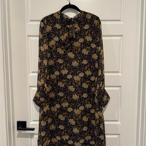 70s Floral Long Sleeve Shift Dress